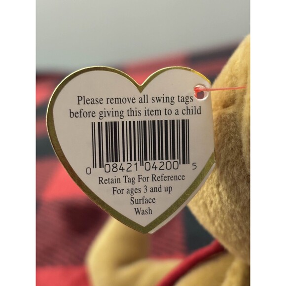 1997 Ty Holiday Teddy Bear 4200 Beanie Baby 9" Brown Christmas Plush Toy - Picture 6 of 8